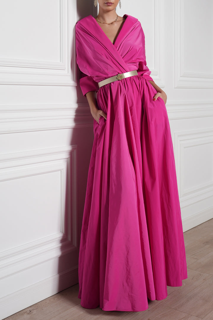 Carrie Taffeta Long Dress In Fuchsia