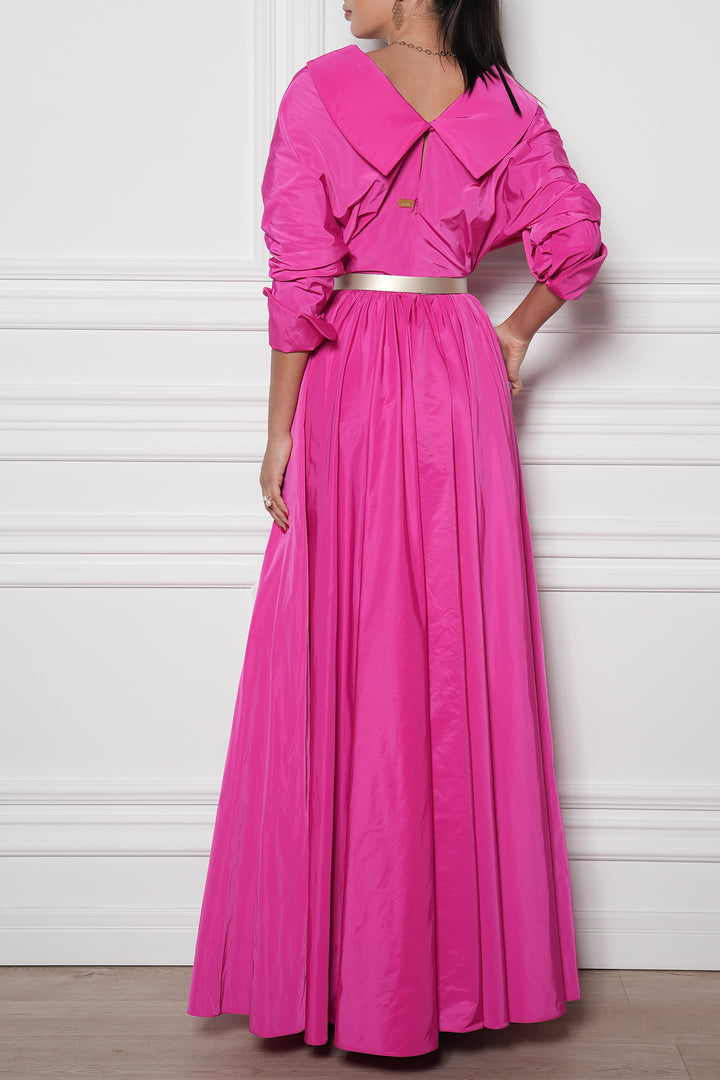 Carrie Taffeta Long Dress In Fuchsia