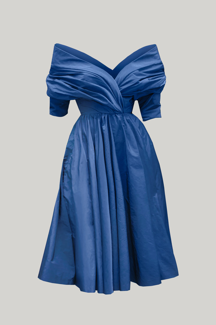 Carrie Taffeta Midi Dress in Celeste
