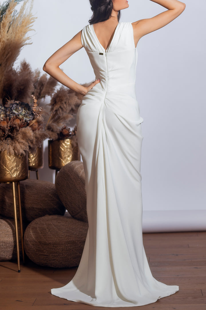 Saara Crepe Long Dress In Ivory