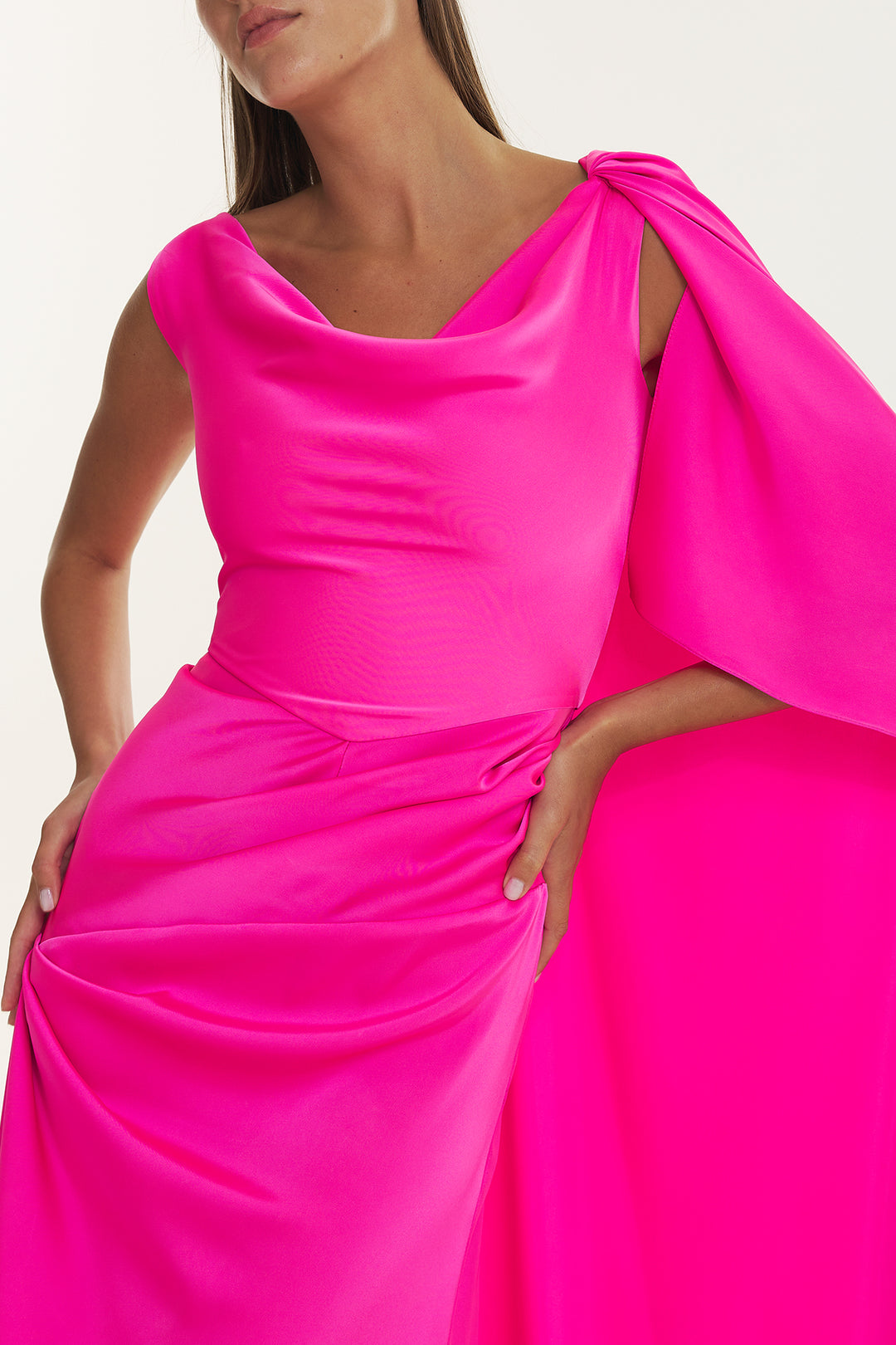 Cora Pink Caped Asymmetrical Satin Crepe Dress