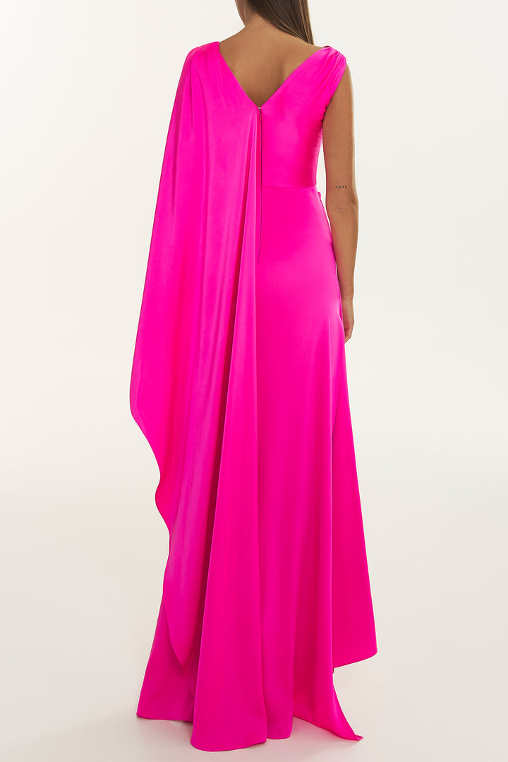 Cora Pink Caped Asymmetrical Satin Crepe Dress