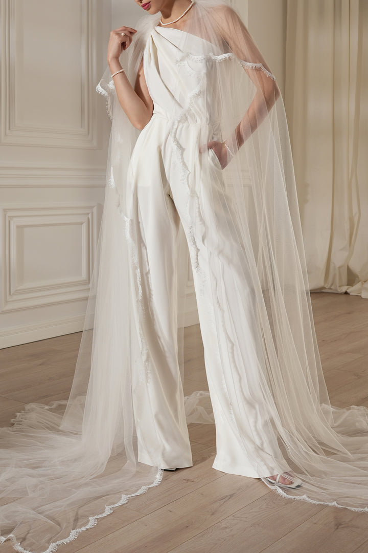 Elena Off-White Crepe Jumpsuit