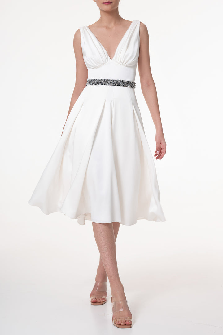 Marilyn Satin Midi Dress In Ivory