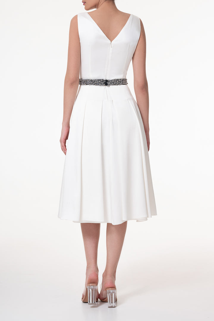 Marilyn Satin Midi Dress In Ivory
