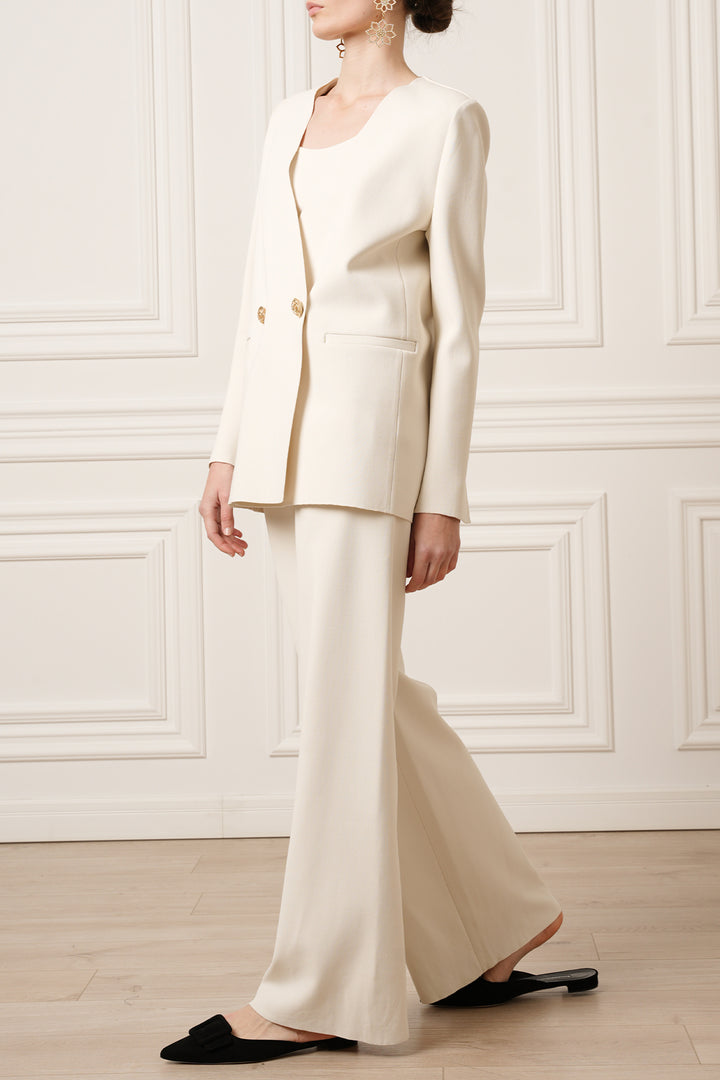 Dona Jersey Double-Breasted Jacket In Off-White