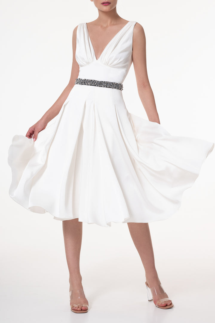 Marilyn Satin Midi Dress In Ivory