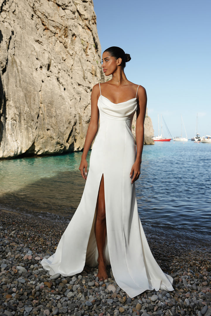 Ronna Satin Dress In Ivory