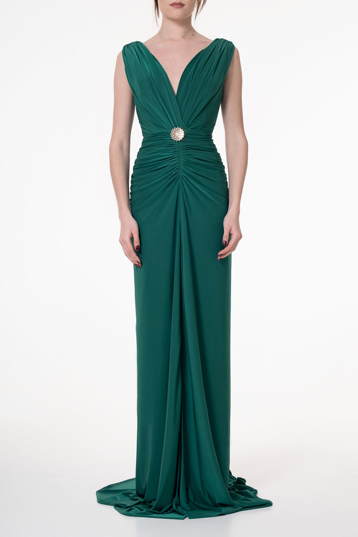 Saara Jersey Long Dress In Emerald
