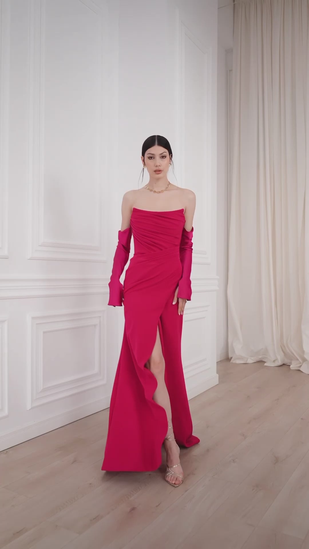 Aairah Crepe Satin Dress In Cherry