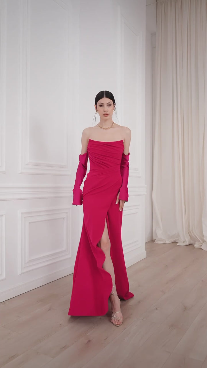 Aairah Crepe Satin Dress In Cherry