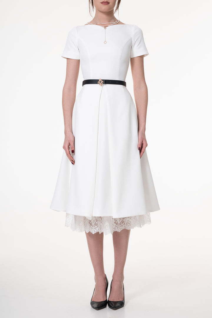 Grace Crepe Midi Dress in Ivory