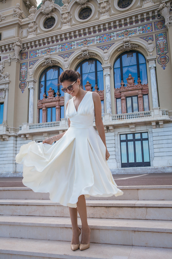 Marilyn Satin Midi Dress In Ivory