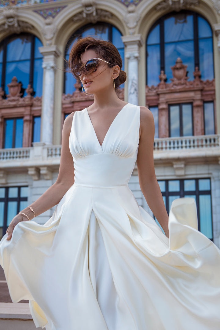 Marilyn Satin Midi Dress In Ivory