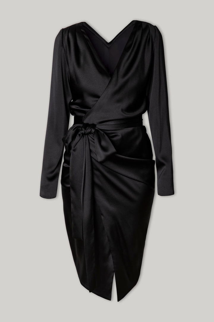 Romy Black Satin Midi Dress
