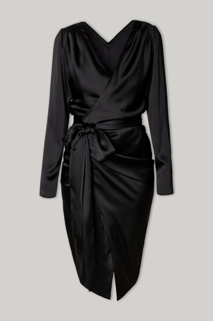 Romy Satin Midi Dress In Black