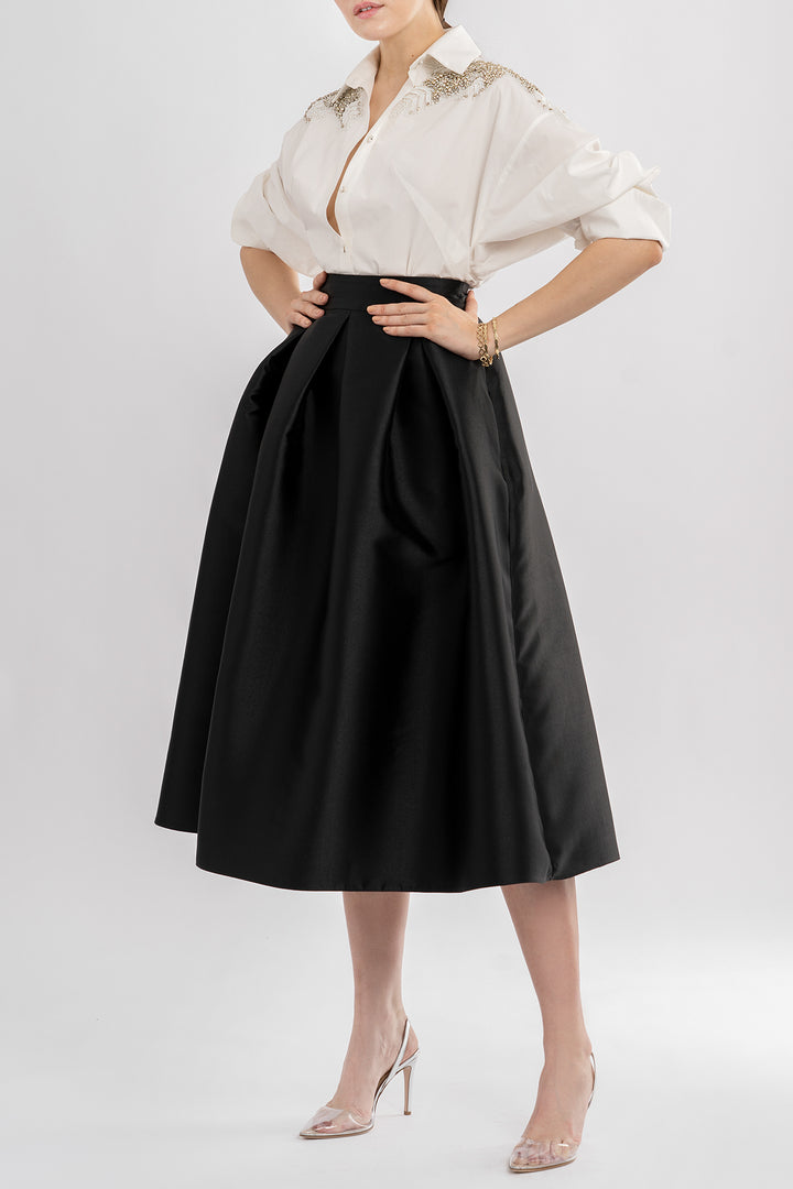 Jasmine Structured Black Mikado Skirt