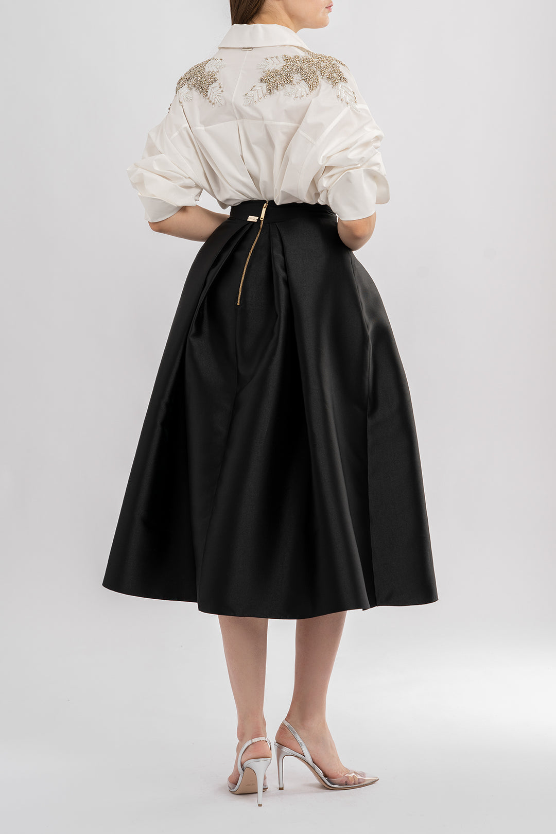 Jasmine Structured Black Mikado Skirt