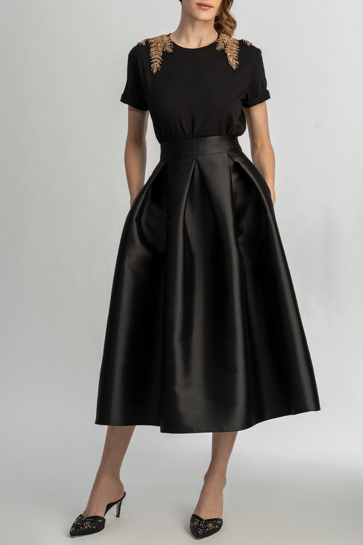 Jasmine Structured Black Mikado Skirt