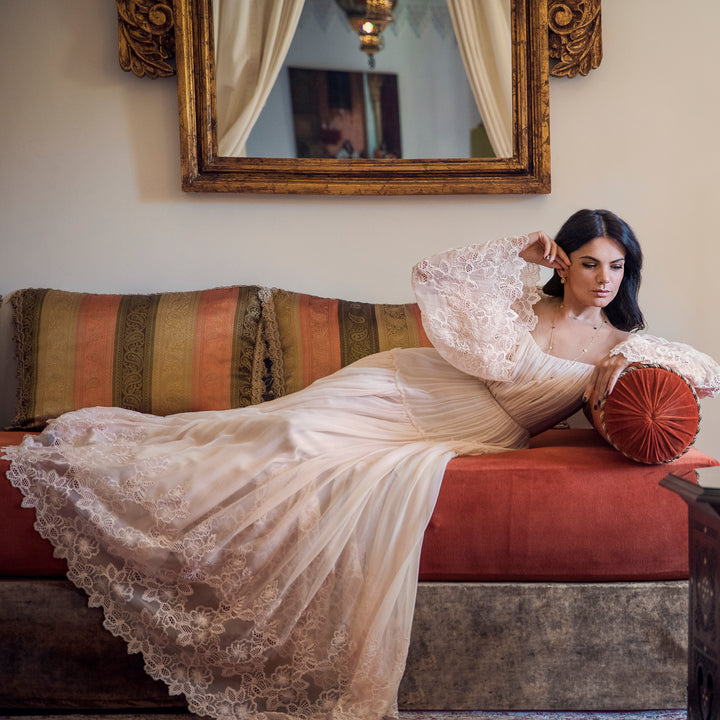 Seren Boho Silk Long Dress In Blush
