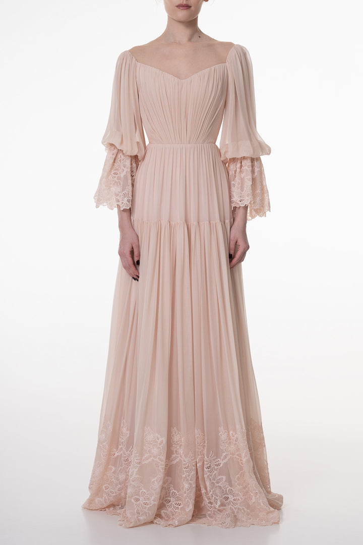 Seren Boho Silk Long Dress In Blush