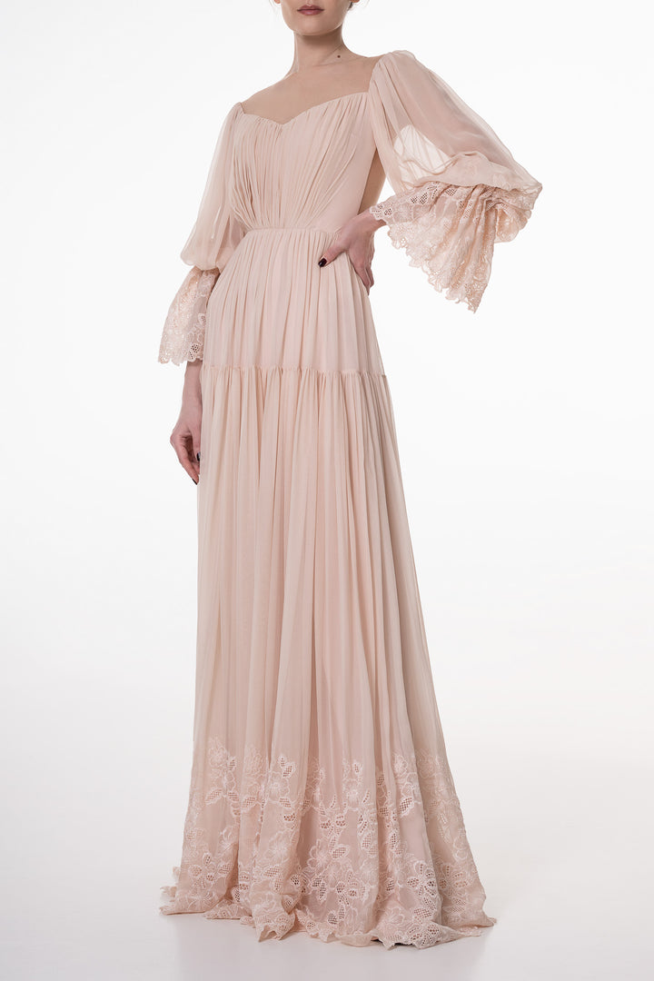 Seren Boho Silk Long Dress In Blush