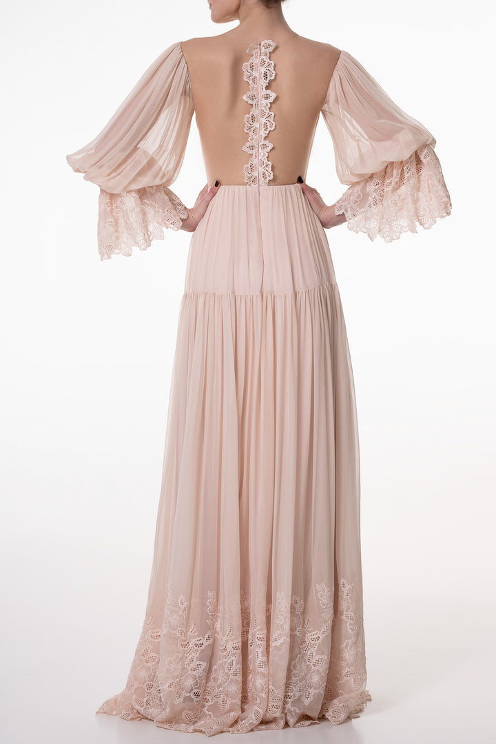 Seren Boho Silk Long Dress In Blush