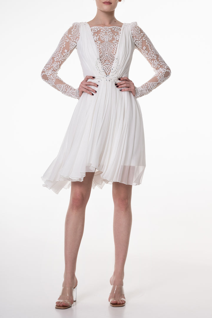Joelle Ivory With Crystals Boho Short Dress