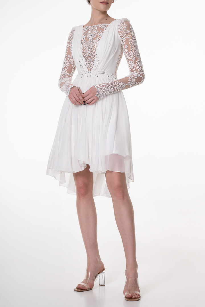 Joelle Ivory With Crystals Boho Short Dress