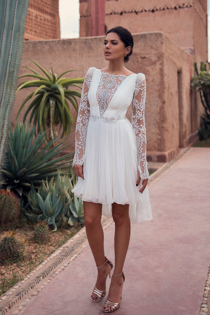 Joelle Ivory With Crystals Boho Short Dress
