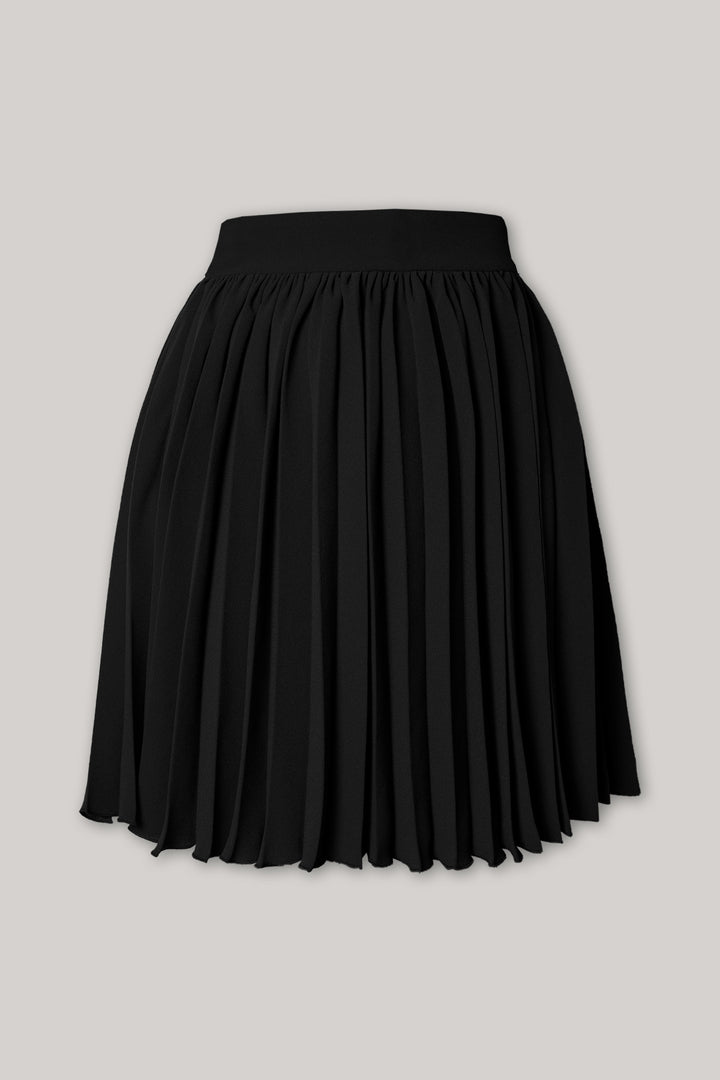 Pleated Crepe Short Skirt In Black