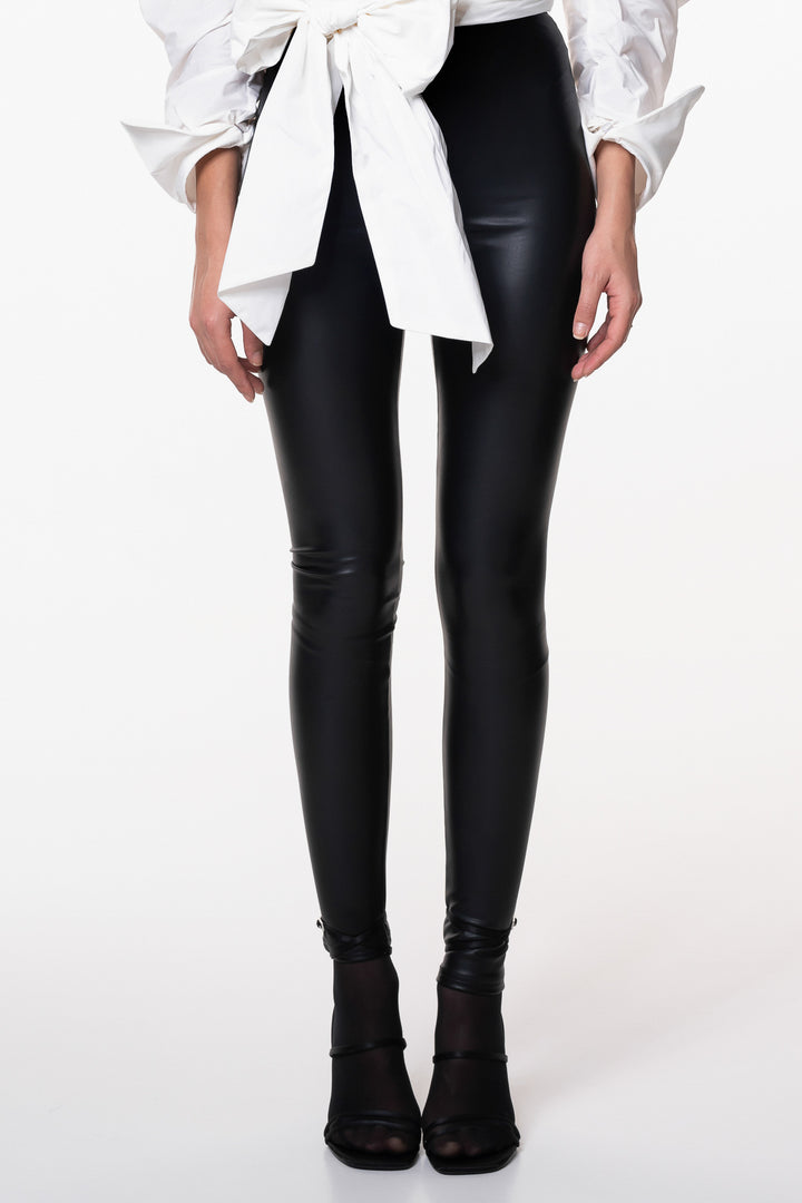 Stretchy Vegan Leather Leggings In Black