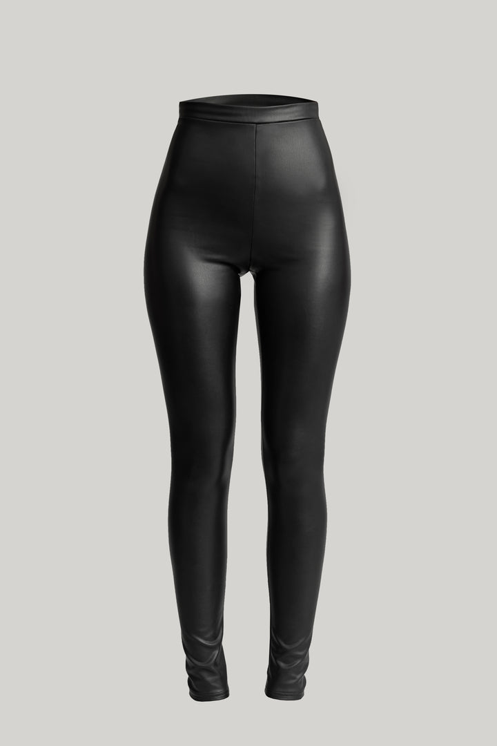 Stretchy Vegan Leather Leggings In Black