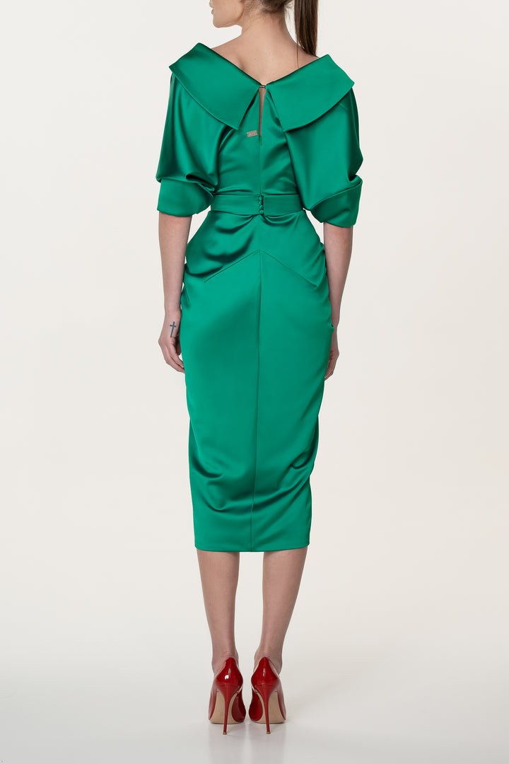 Angelina Midi Emerald Satin Dress