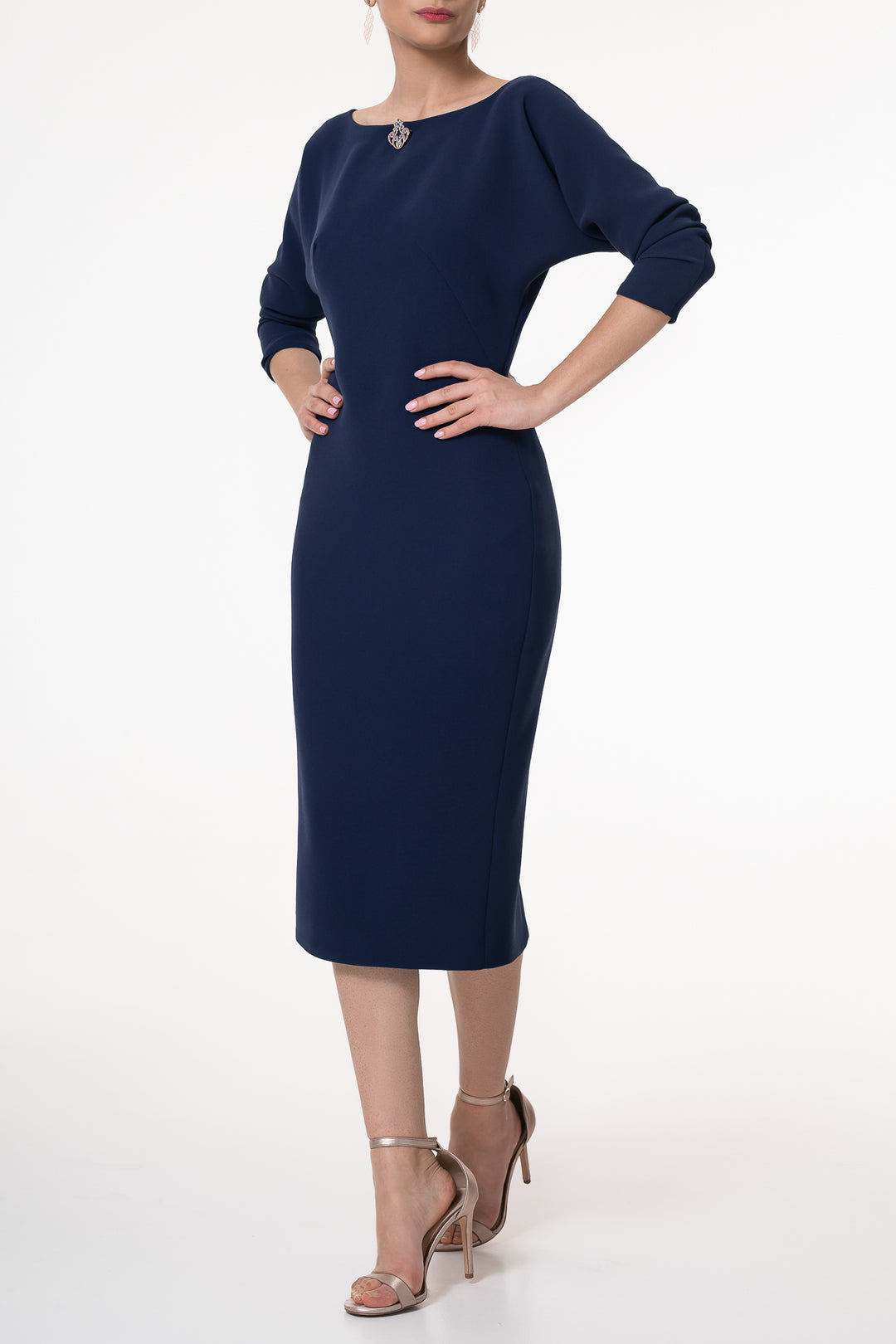 Kate Crepe Midi Dress In Midnight Blue