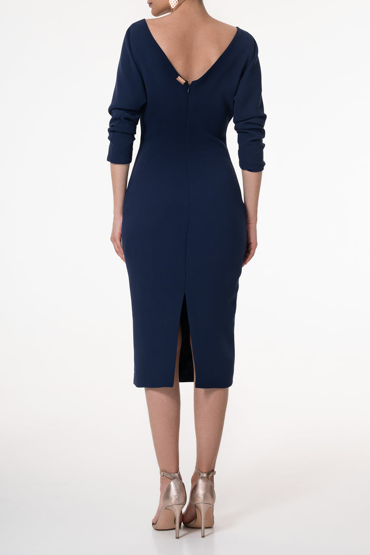 Kate Crepe Midi Dress In Midnight Blue