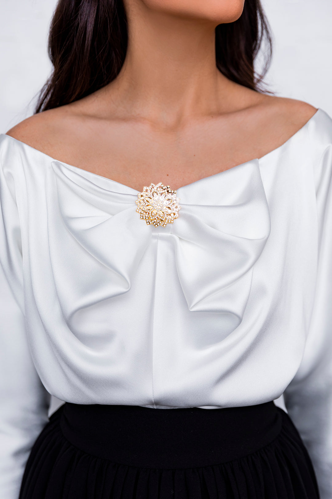 Bow Satin Blouse In Ivory