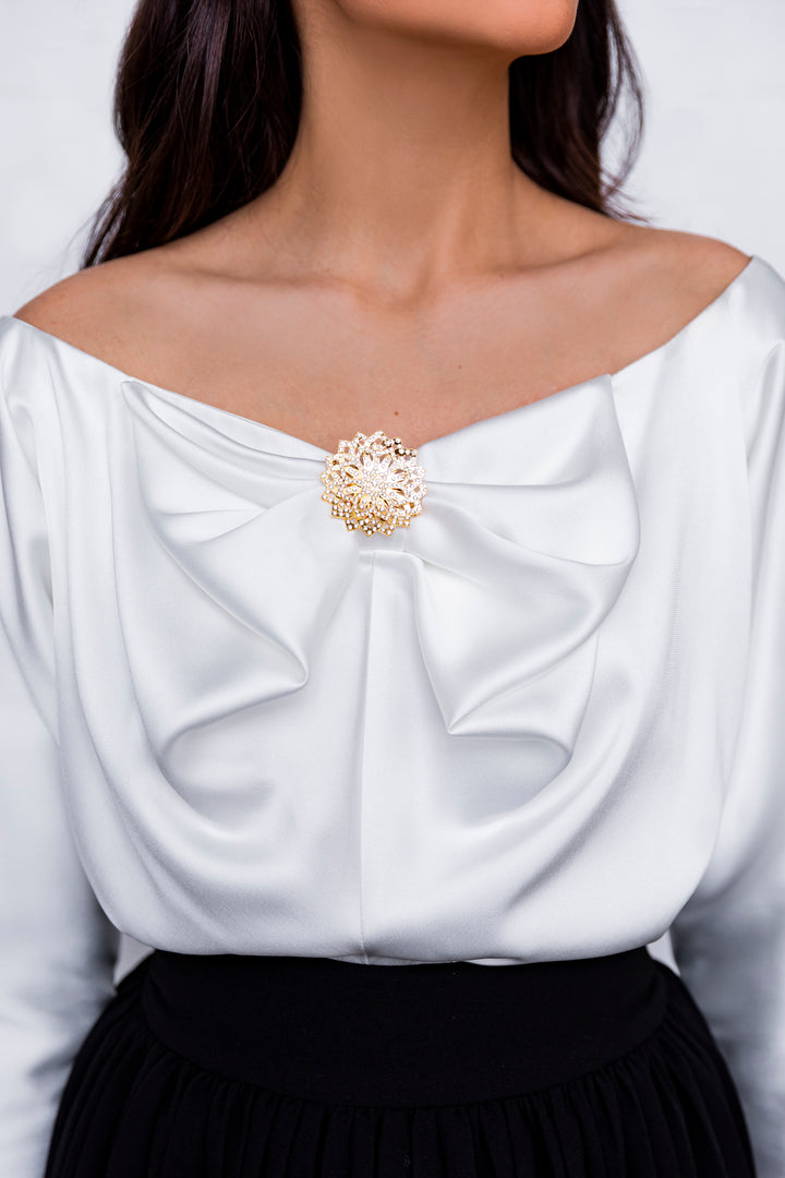 Bow Satin Blouse In Ivory
