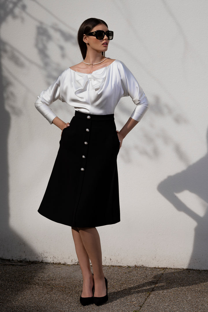 Bow Satin Blouse In Ivory