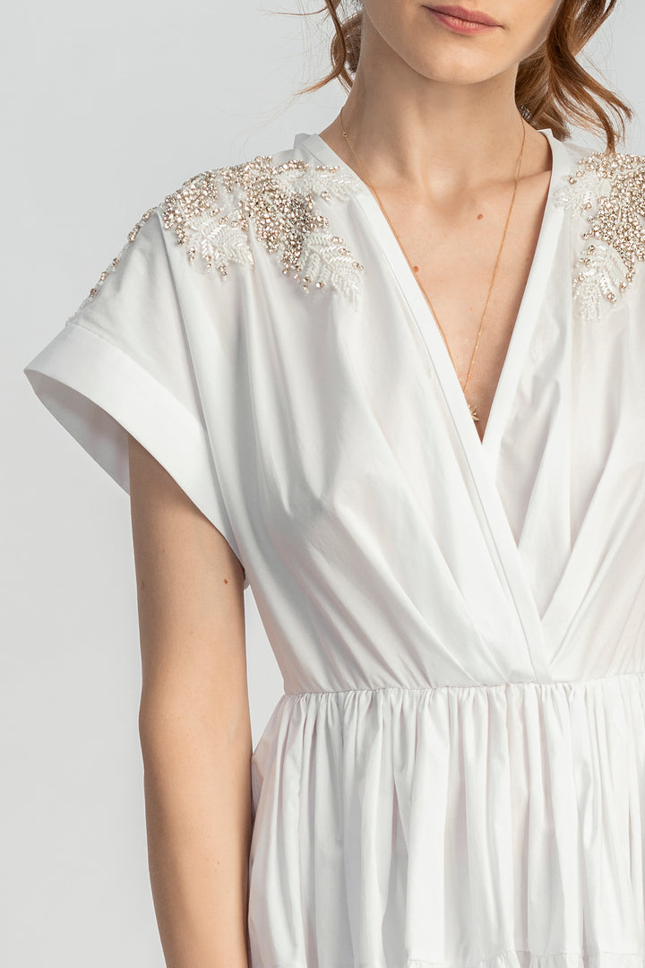 Joy Ivory Silver Open Back Embroidered Cotton Dress