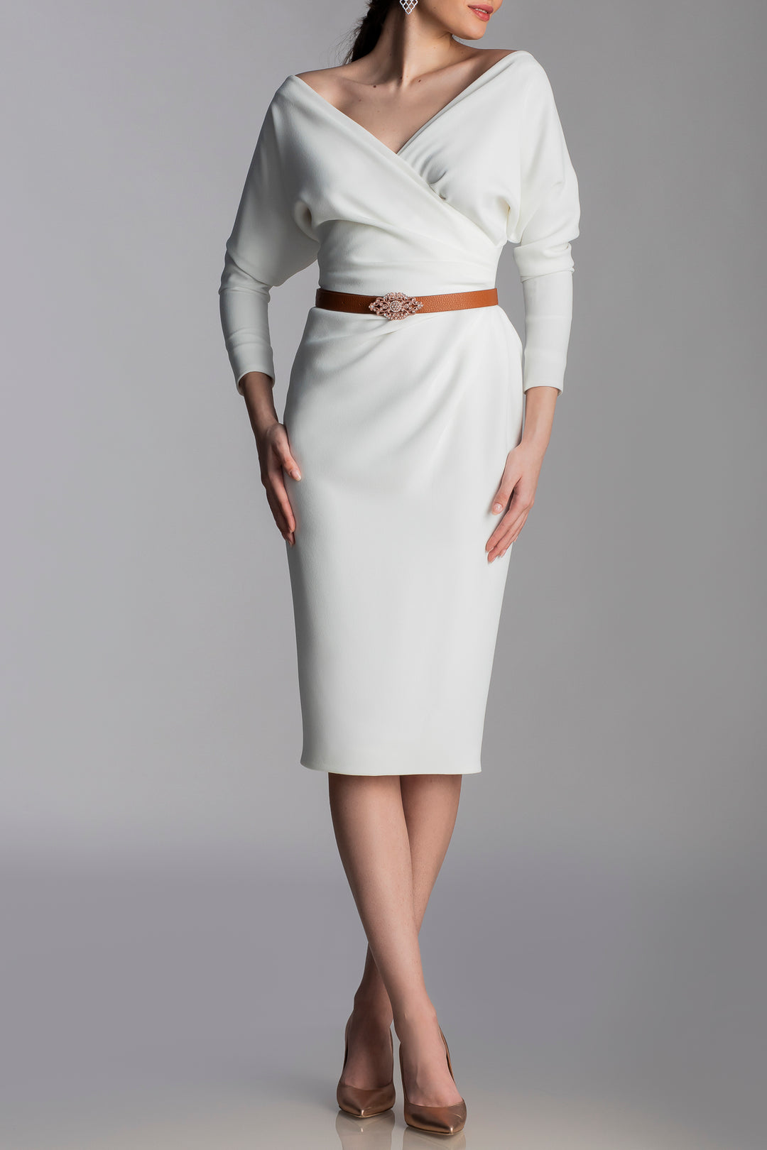 Michelle Crepe Midi Dress In Ivory