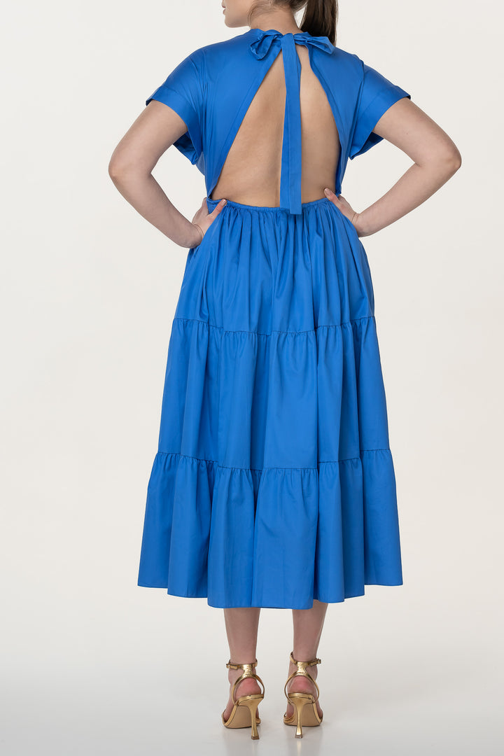Joy Electric Blue Open Back Cotton Dress