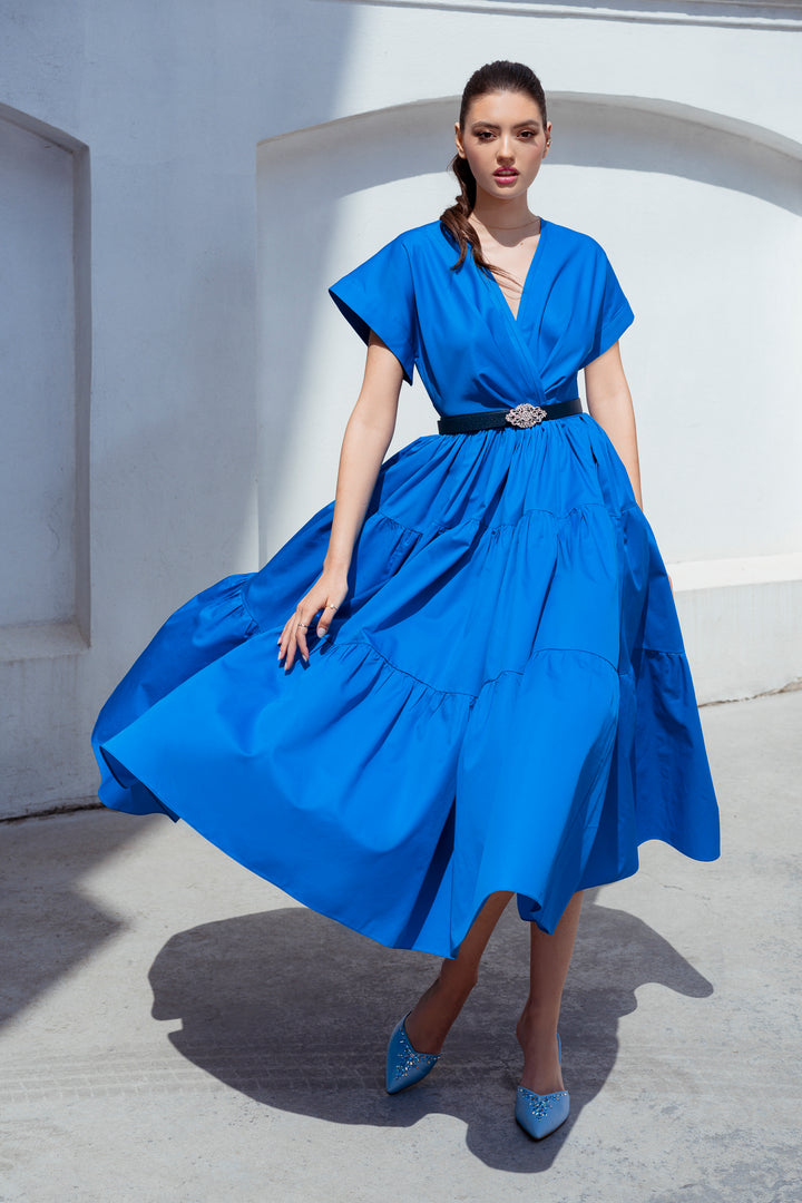 Joy Electric Blue Open Back Cotton Dress