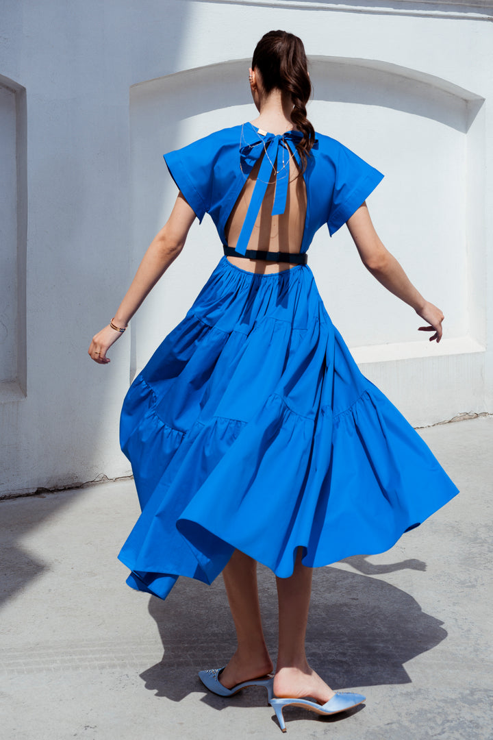 Joy Electric Blue Open Back Cotton Dress
