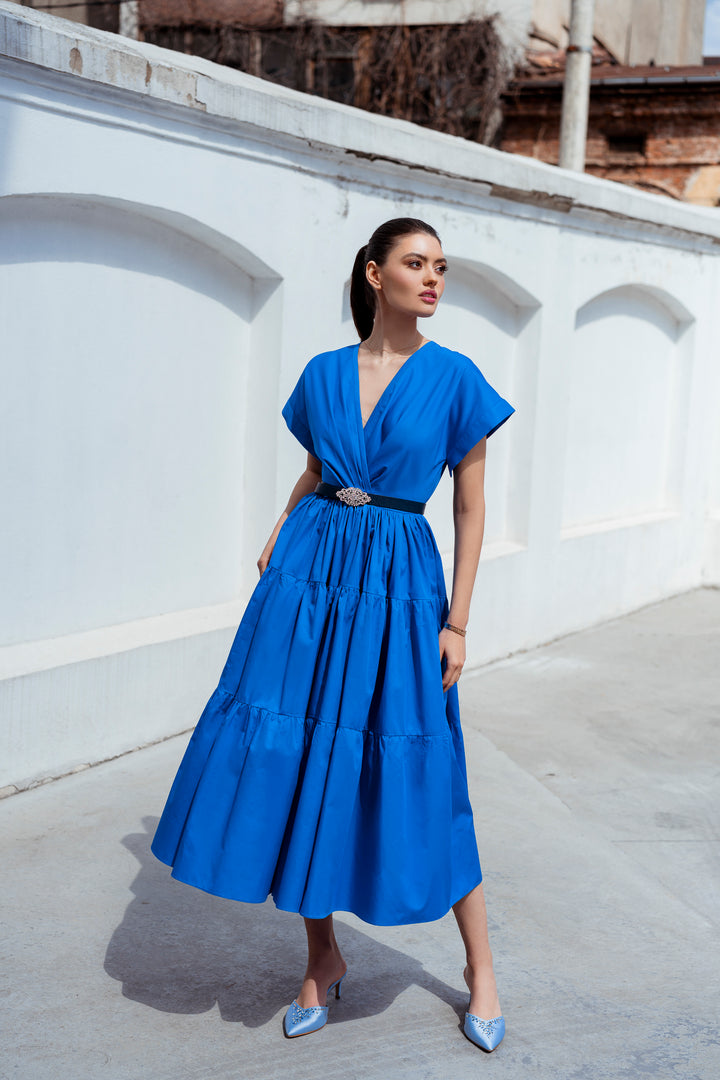 Joy Electric Blue Open Back Cotton Dress