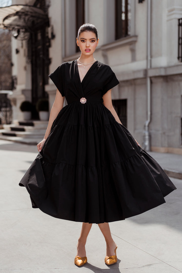 Joy Black Open Back Cotton Dress