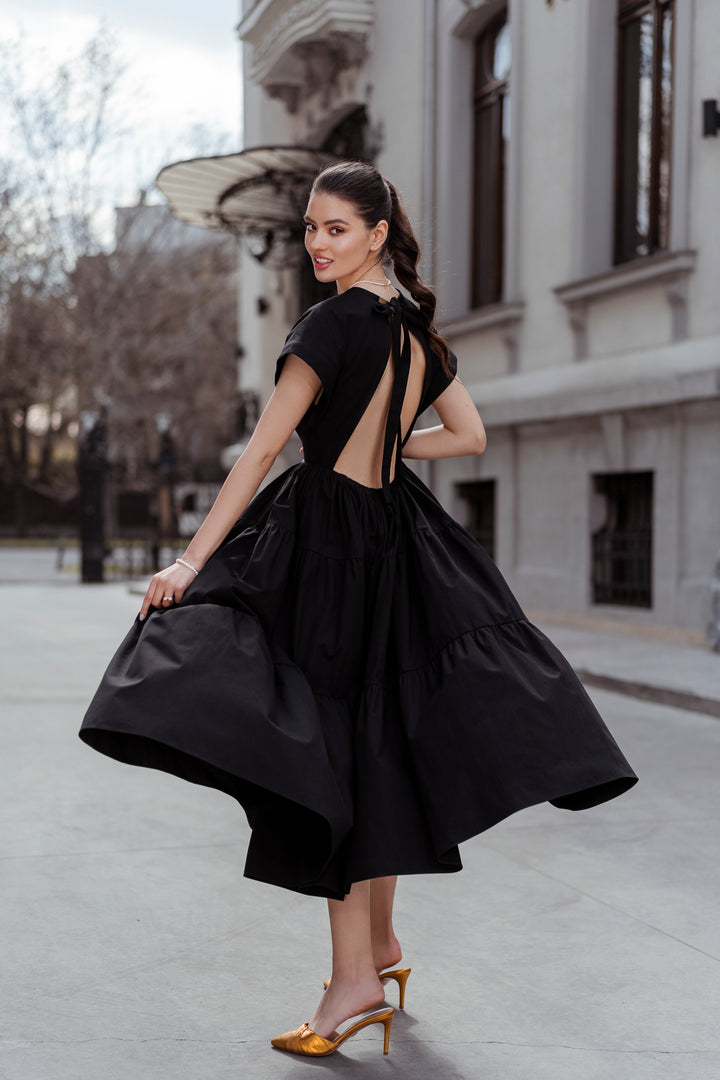 Joy Black Open Back Cotton Dress
