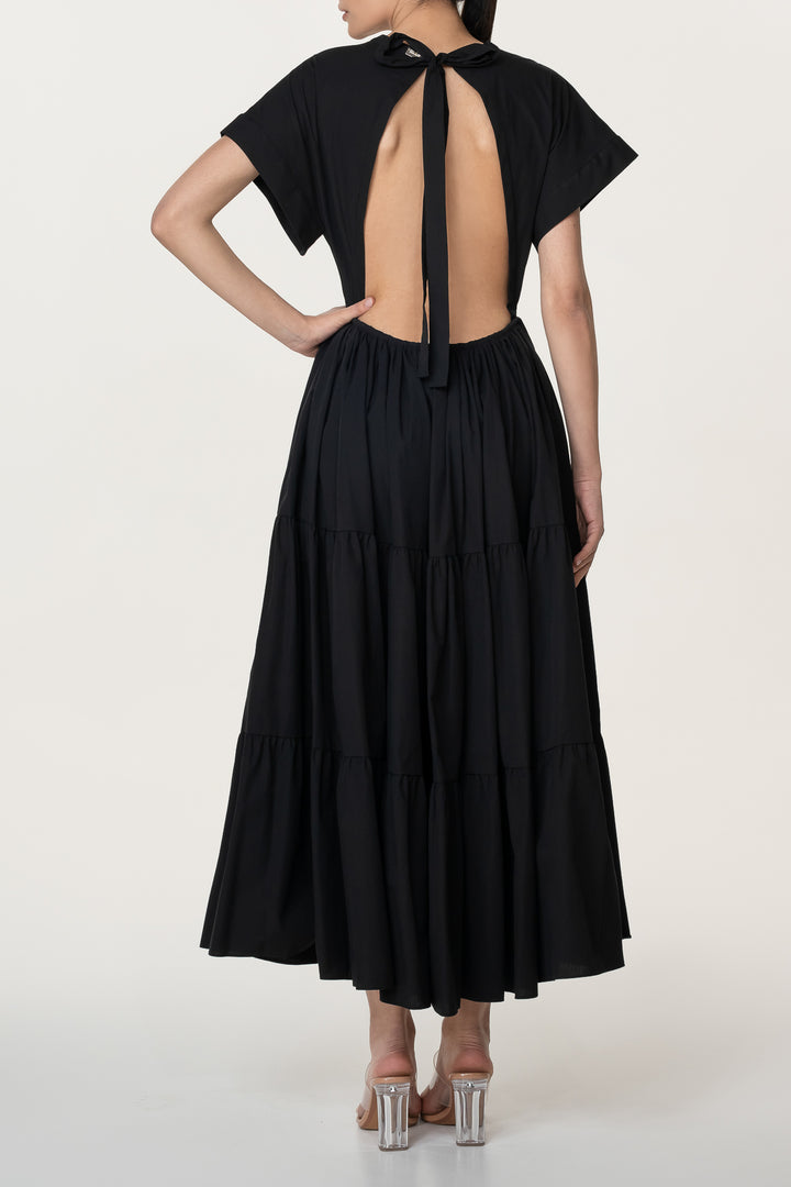 Joy Black Open Back Cotton Dress