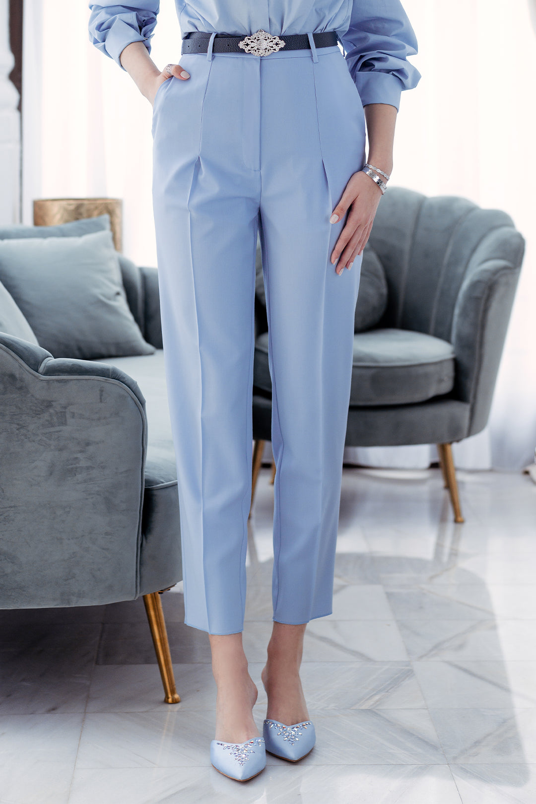 Classic Conic Wool Pants in Sky Blue