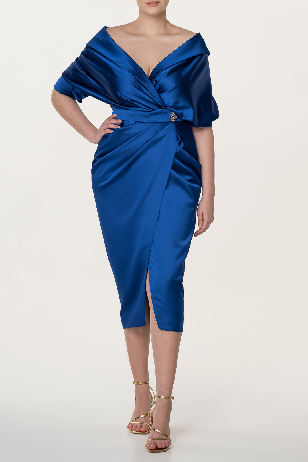 Angelina Midi Royal Blue Satin Dress